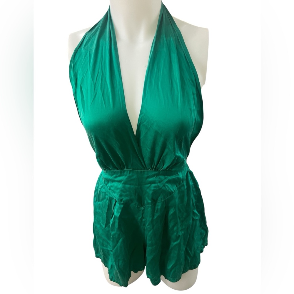 Rare Gold Label Victoria Secret Emerald Green Halter Romper - Picture 1 of 3